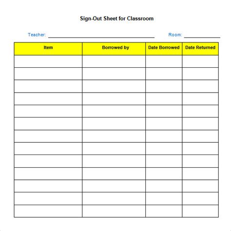 Sign Out Sheet Template for Contractors