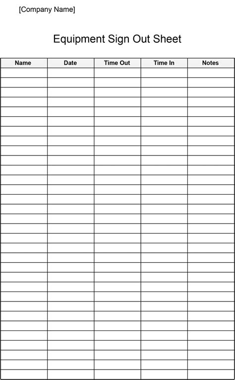 Sign Out Sheet Template with Timer