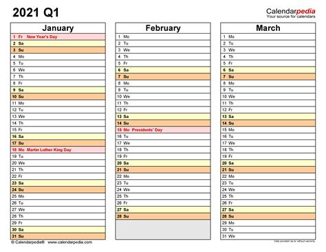 Simple Quarterly Calendar Template