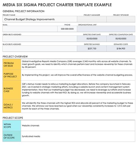 Six Sigma Project Charter Template Example 4