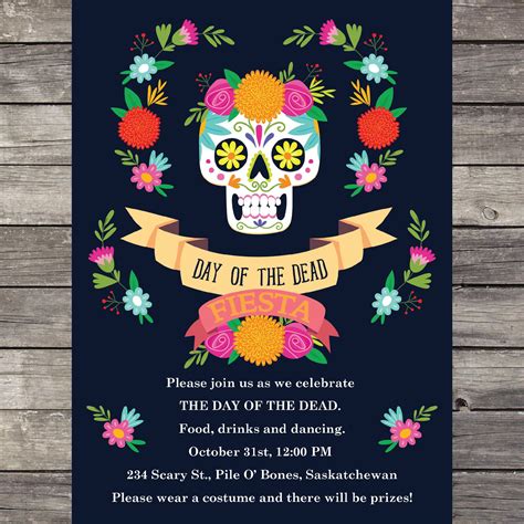 Skull and Flower Day of the Dead Invitation