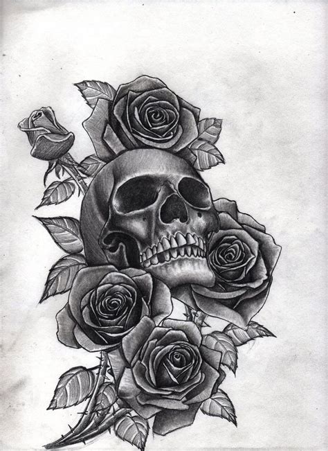 Skull and Roses Leg Sleeve Tattoo