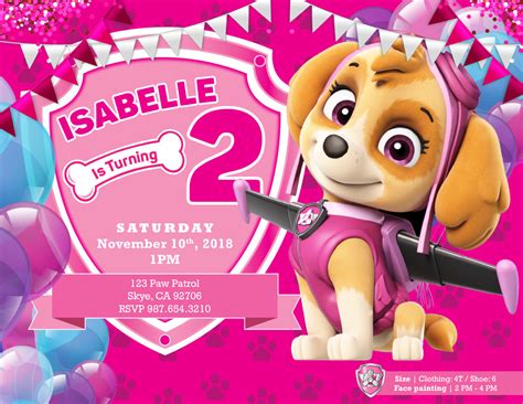 Paw Patrol Skye Invitation Templates