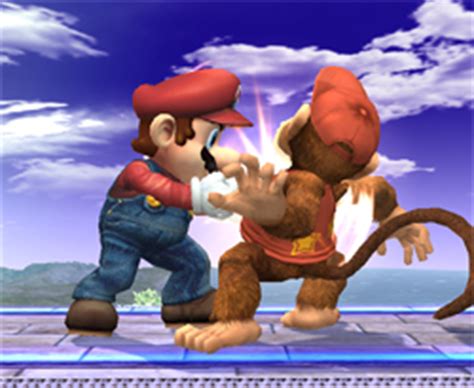 A character performing a standing grab in Smash Bros