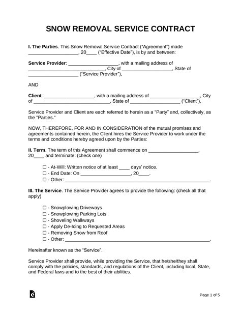 Snow Removal Contract Template Example 1