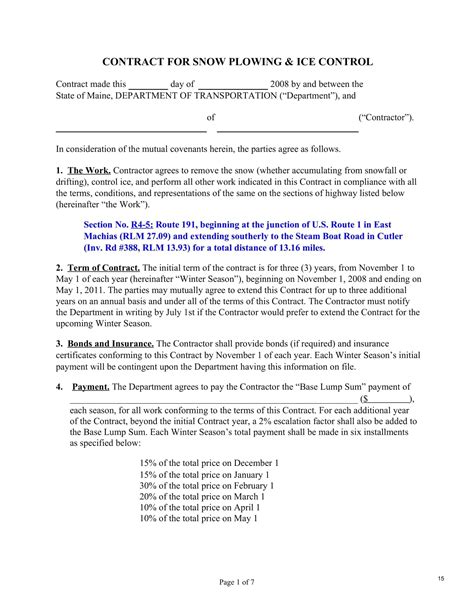 Snow Removal Contract Template Example 4