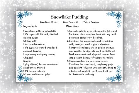 Snowflake Recipe Card Template