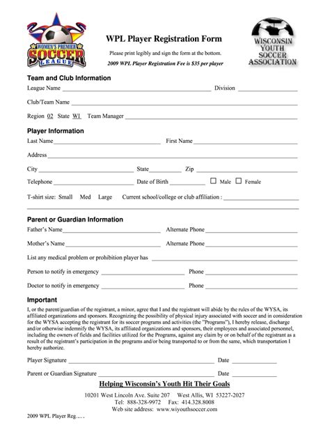 Soccer Registration Form Template Example 4