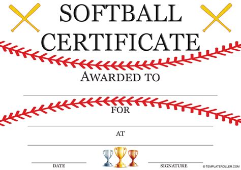 Softball Certificate Template