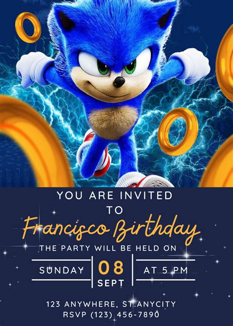 Sonic Birthday Invitation Cards