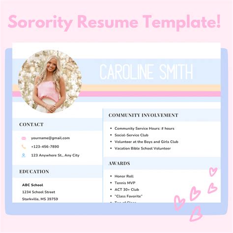 Sorority Resume Templates for College Women