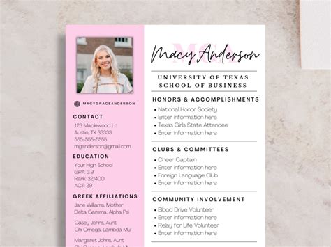 Sorority Resume Template Example 1