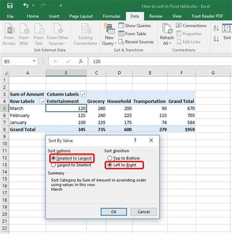 Sorting Values in Excel Pivot Table