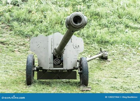 Soviet artillery gun in action during WW2