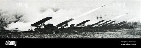 Soviet artillery position in action during WW2