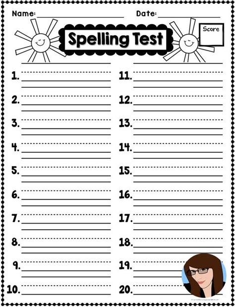 Spelling Test Template with Word Search