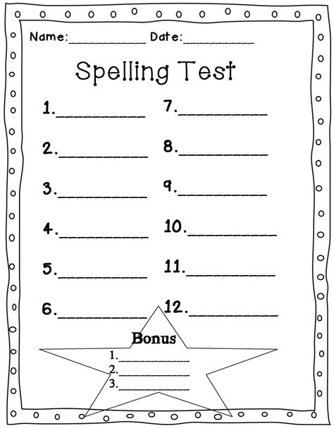 Spelling Test Templates for Grade 2