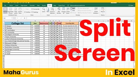 Split Excel Screen