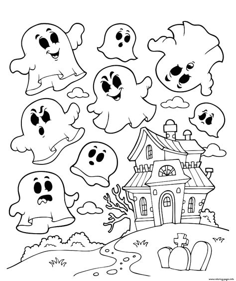 Spooky Ghosts Coloring Page