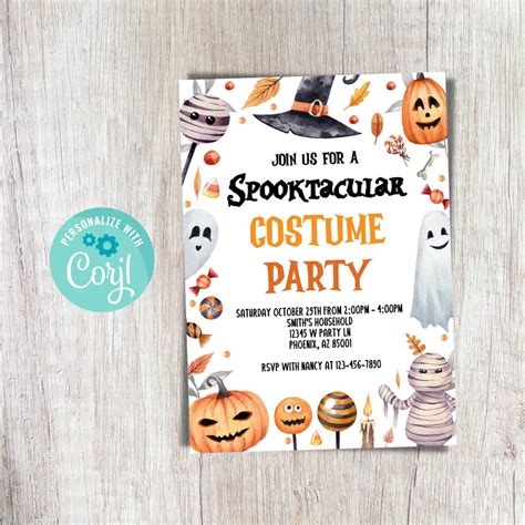 Spooky Halloween costume party invitation templates