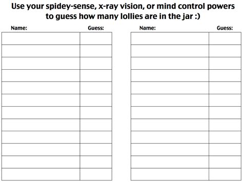 Spreadsheet Template for Guess the Amount in Jar