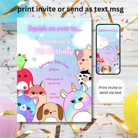 Squishmallow Birthday Invitation Templates