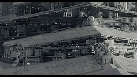 A view of the Imperial Star Destroyer's turbolaser turrets, with laser beams firing