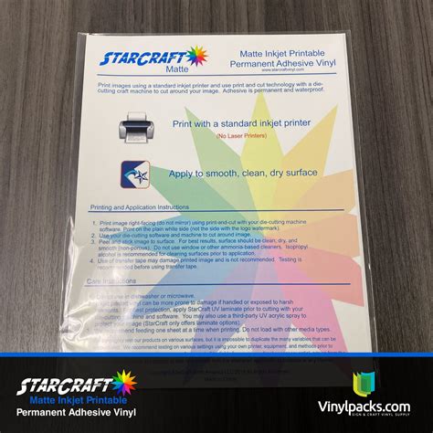 Starcraft Matte Inkjet Printable Vinyl Sheets