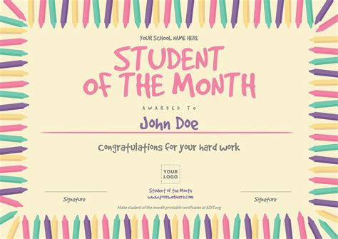 Student of the Month Certificate Template 10