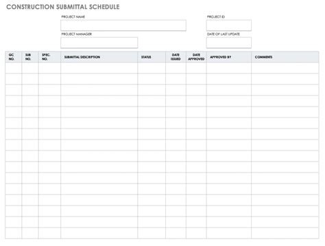 Submittal Schedule Template in Excel