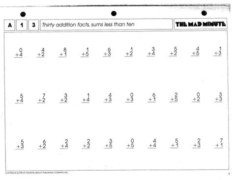 Subtraction Facts Mad Minute Worksheet