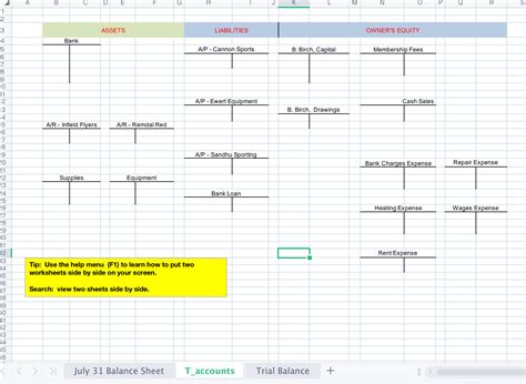 Converting a Table to a T Account in Excel