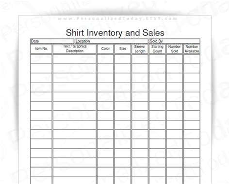 T-Shirt Inventory Template Excel Example