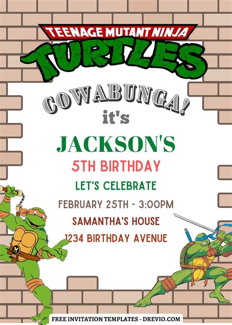 Hand-Drawn TMNT Invitation Template