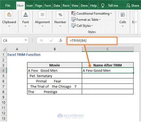 TRIM Function in Excel