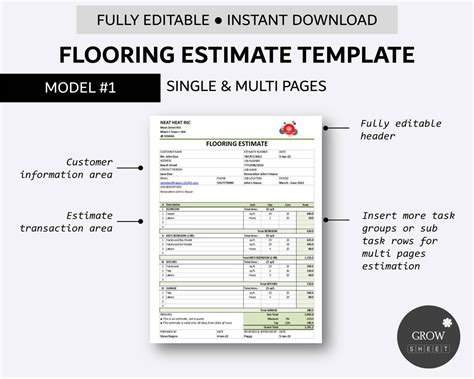 Table Example for Flooring Estimates