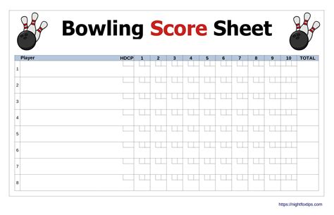 Table Format Bowling Score Sheet