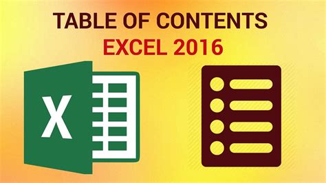 Table of Contents in Excel 2016