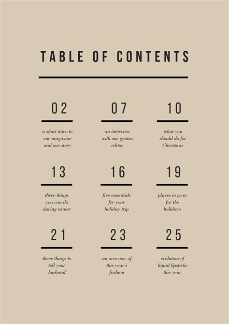 Table of Contents Design Inspiration 2