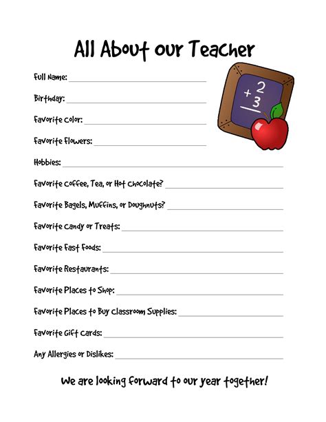 Teacher Appreciation Questionnaire Templates