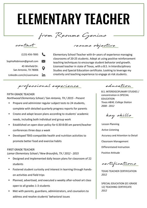 Teacher Resume Template 6