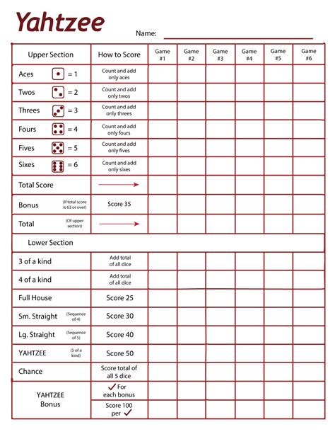 Team Yahtzee Scorecard