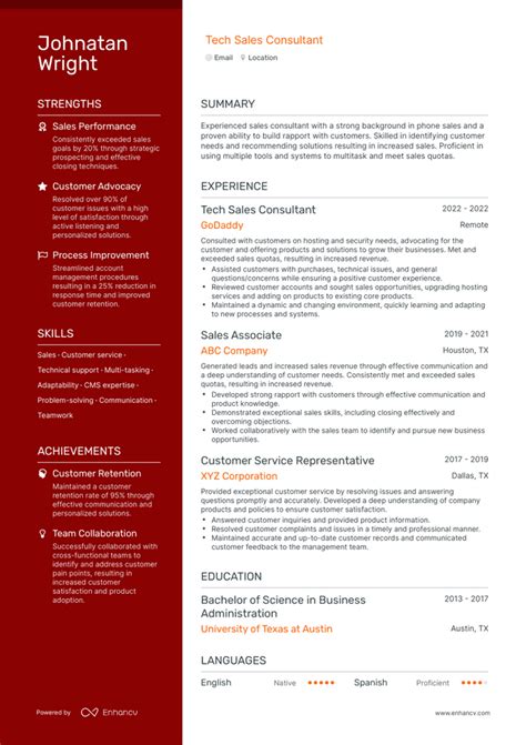 Tech Sales Resume Template