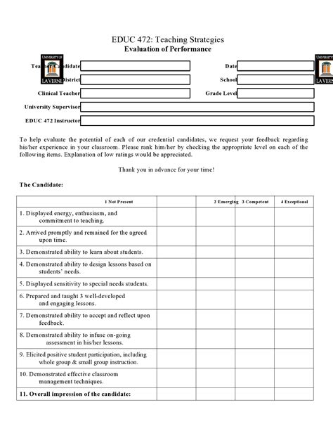 Templates for Teacher Evaluation