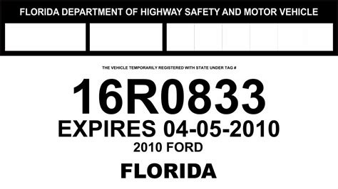 Temporary License Plate Template Florida