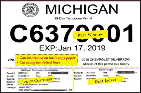 Temporary License Plate Template Michigan