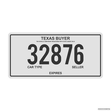 Temporary License Plate Template Texas