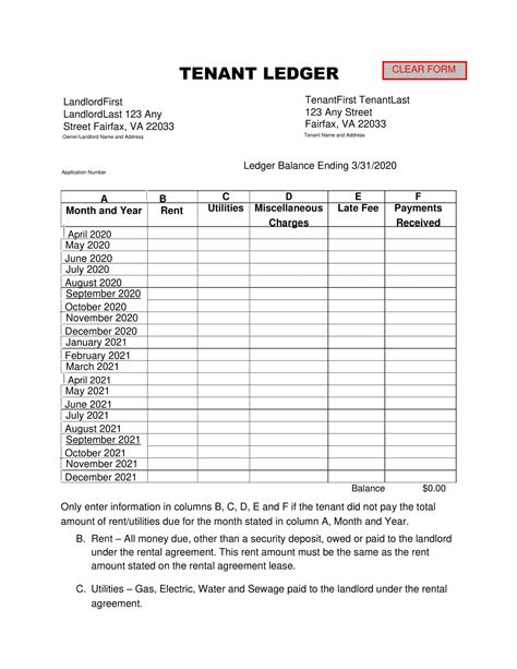 Tenant Ledger Template Example