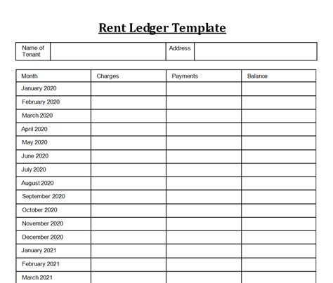 Tenant Rent Ledger Template with Customizable Fields