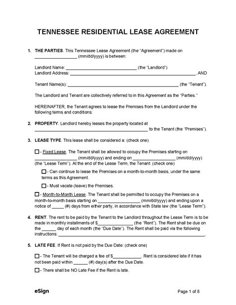 Tennessee Residential Lease Agreement